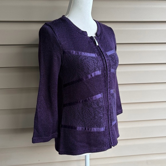 •Per Una• Ribbon Trimmed Zip Up Sweater Cardigan - Size Small - Picture 4 of 7